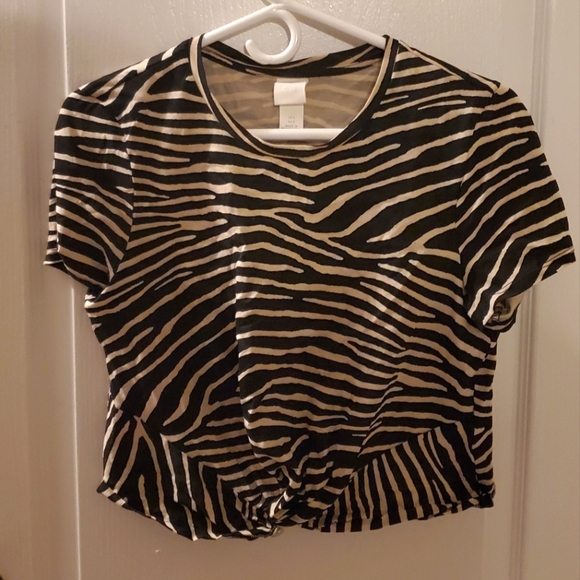 100% Cotton H&M Zebra Print Knotted Crop Top - Picture 1 of 5
